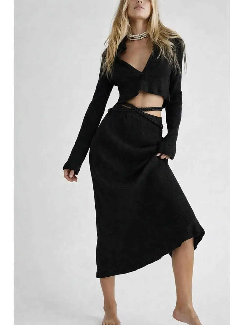 095 Free People FP Beach Josie Ribbed Knit Crop‎ Top & Skirt Set (Medium, NWT)